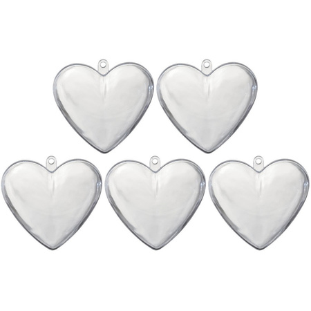 5x Transparent plastic heart 10 cm decoration hobby/DIY material