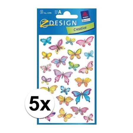 5x3 Stuks sticker vellen met vlindertjes