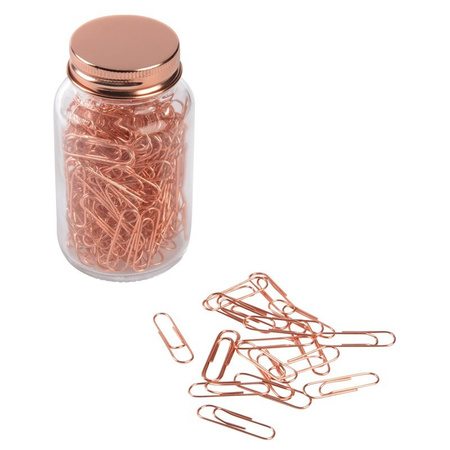 600x Copper paperclips in glass jar desk/office supplies