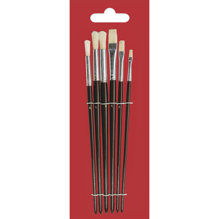 6x Hobby brushes/bristles flat and round made of pig hair art/craft supplies