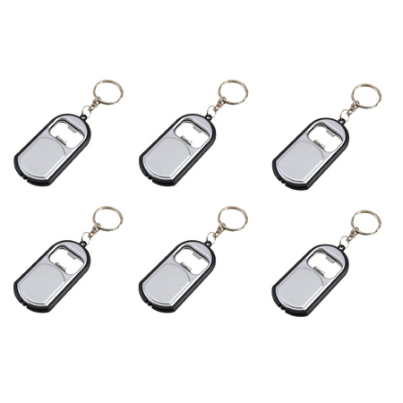 6x pieces bottle opener keychains silver with LED light
