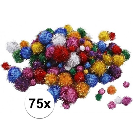 Multi kleur decoratieve pompons met glitters 15-40 mm