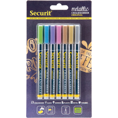 7x Metallic colored chalk pens round tip 1-2 mm