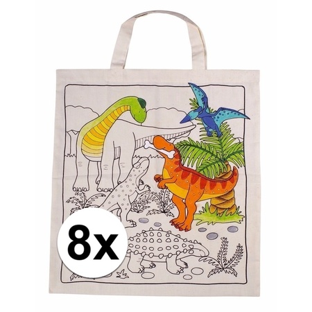 8x Cotton bag with dinosaur motif