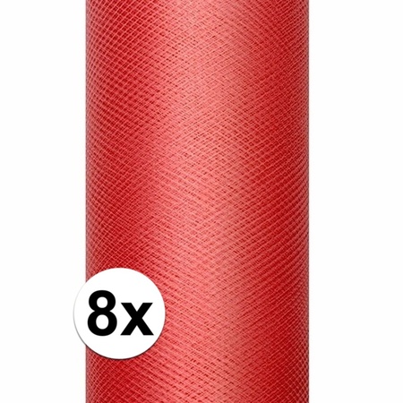 8x Rol tule stof rood 15 cm breed