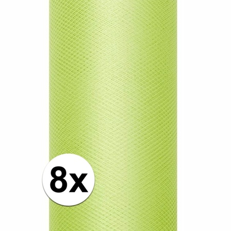 8x Rollen tule stof licht groen 15 cm breed