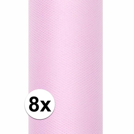 8x Rollen tule stof licht roze 15 cm breed