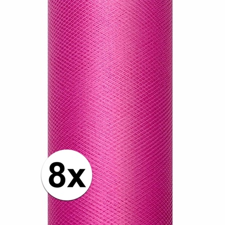 8x Rollen tule stof roze 15 cm breed