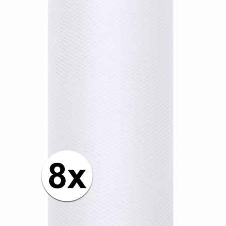 8x rolls of  white tulle 0,15 x 9 meter