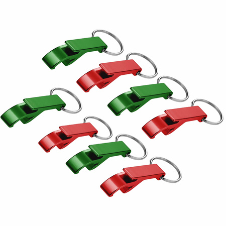 Set of 8x bottle openers keychains green and red 6 cm