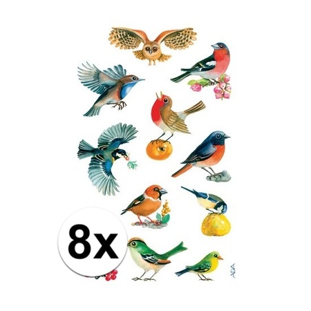 8x 3 vellen met vogel stickers