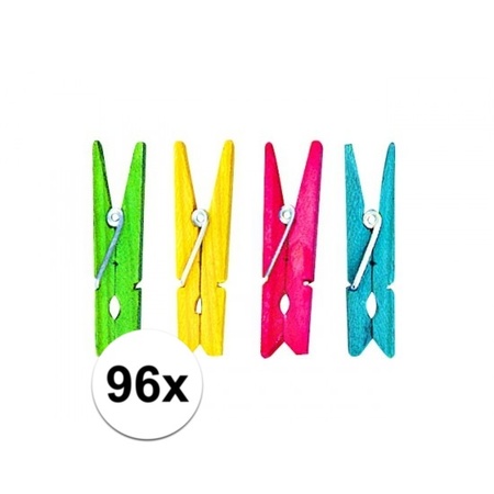 96 Houten knijpers assortie kleuren 4,5 cm