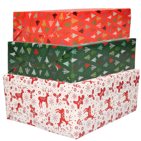 Bellatio Decorations - 6x luxery christmas paper rolls in 3-styles