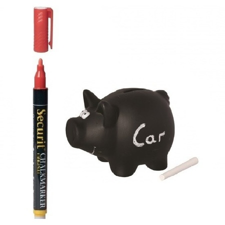 Chalkboard piggy bank 16 cm with red chalk pen