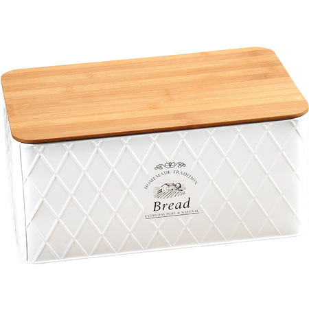 Bread bin with bamboo cutting board lid - white - 21 x 32 x 15 cm