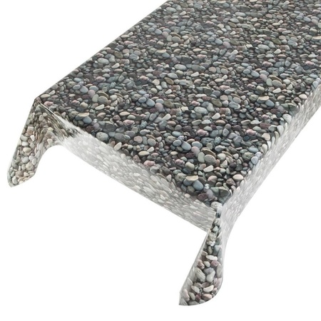 Stenen print tuin tafellaken voor buiten 140 x 245 cm PVC/kunststof met aluminium klemmen
