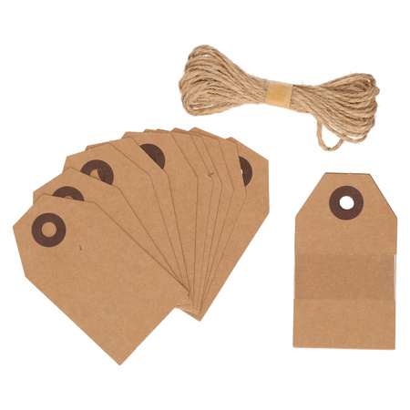 Cadeau tags/labels - kraftpapier/karton - 20x stuks - aan jute touw - 7.5 x 4.5 cm