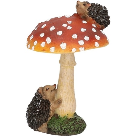 Decoratie paddenstoelen setje met 3x gewone paddenstoel en 1x met een egeltje 