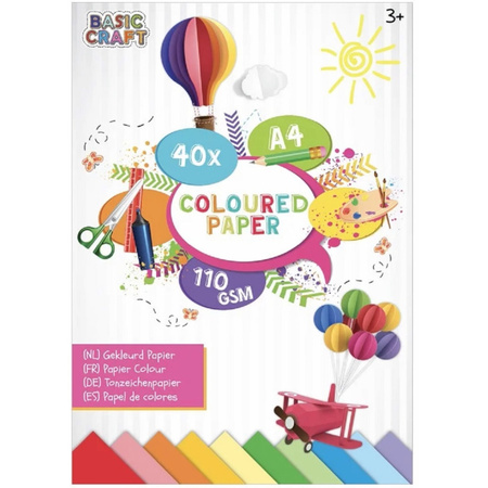 Gekleurd papier - 40x vellen - A4-formaat - knutselpapier/tekenpapier