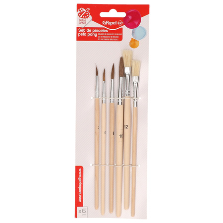 Gerimport brushes set - set of 6 pieces - flat and round brushes - hobby brush