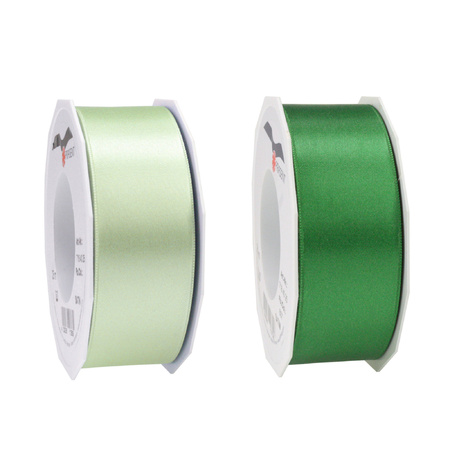 Satin presents ribbon - 2 green colours - 25m x 4 cm