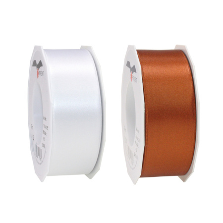 Satin presents ribbon copper and white 25m x 4 cm