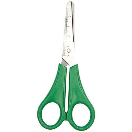 Green left-handed scissors with ruler and round tip for kids