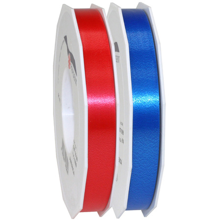 Hobby/decoration ribbons blue and red 1,5 cm x 91 meters