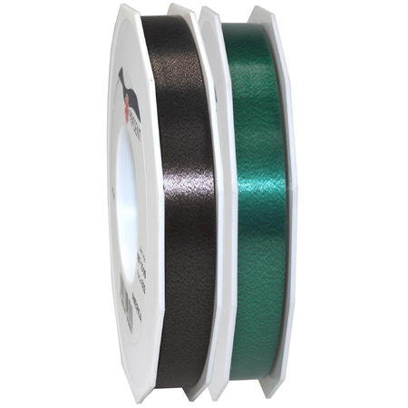 Hobby/decoration ribbons black and green 1,5 cm x 91 meters