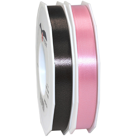 Hobby/decoration ribbons black and lightpink 1,5 cm x 91 meters