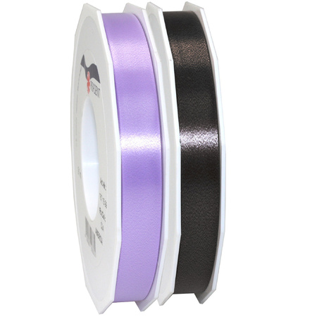 Hobby/decoration ribbons black and lilac 1,5 cm x 91 meters