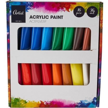 Hobby painting set acrylic paint and 8x brushes with 2x canvas 30 x 30 cm