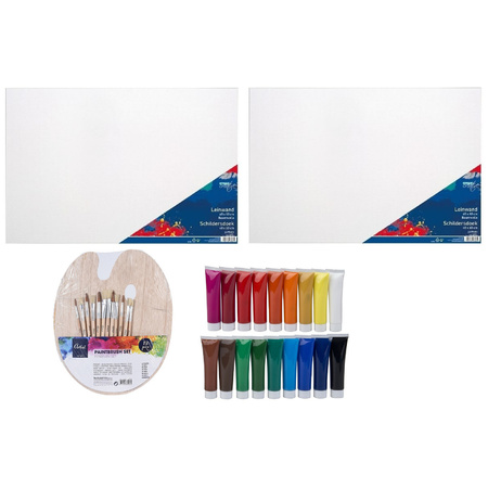 Hobby painting set 2x canvas 50 x 70 cm - palet paint and 12x pensils