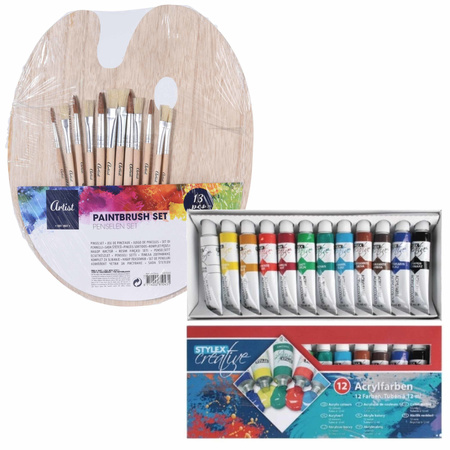 Hobby painting set acrylic paint and 12 brushes