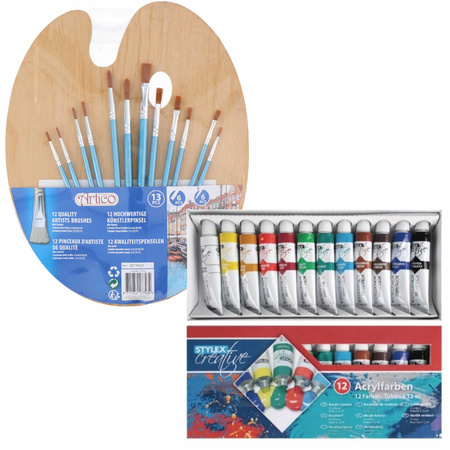 Hobby painting set acrylic paint and 12 brushes