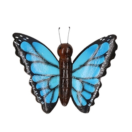 2x magneet hout groene en blauwe vlinder