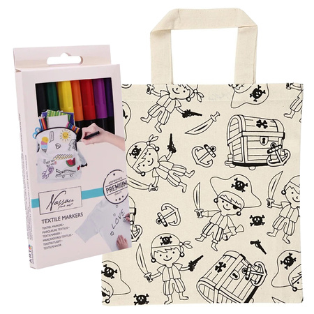 Coloring bag pirates including 8x waterbased textile markers
