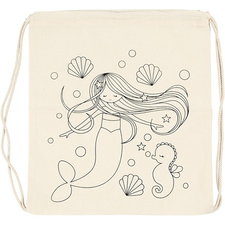 Coloring backpack mermaids print - 8x textile markers included - 41 cm