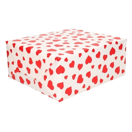 Wrapping paper white with red hearts 70 x 200 cm roll