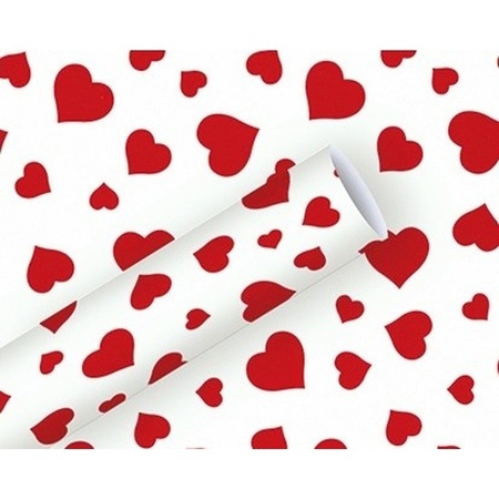Wrapping paper white with red hearts 70 x 200 cm roll