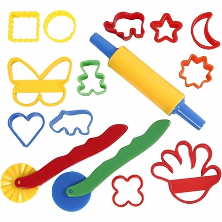 Speelgoed klei combi pakket van 2 kleuren klei met 15-delige kleivormen set