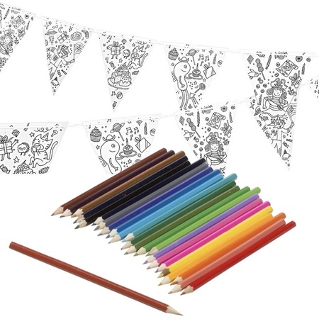 Vlaggetjes inkleuren incl. potloden voor kinderen