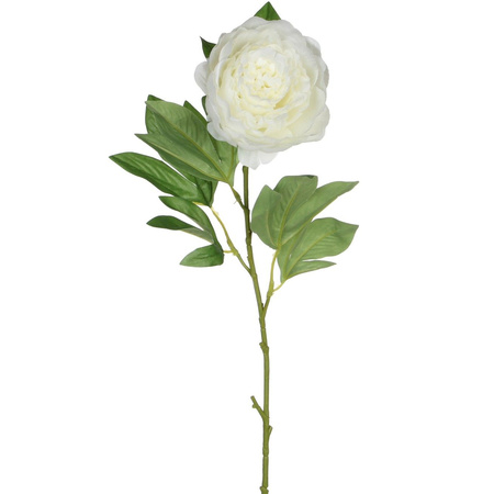 Kunstbloem pioenroos - Creme - 76 cm - polyester - decoratie bloemen