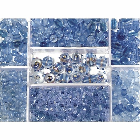 Light blue glass beads in storage box 115 gram