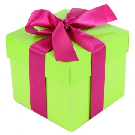 Etalage versiering lime groene cadeauverpakking doosje met roze strikje 10 cm