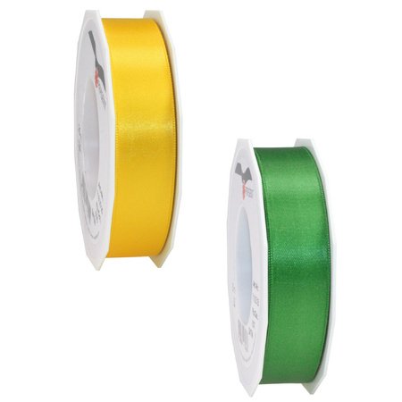 Luxery satin ribbon 2.5cm x 25m - green and yellow