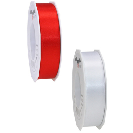 Luxery satin ribbon 2.5cm x 25m - white and red