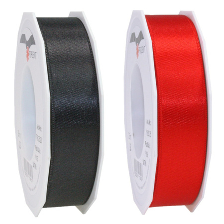 Luxery satin ribbon 2.5cm x 25m - black and red