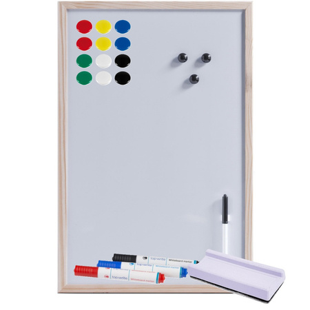 Magnetisch whiteboard/memobord - 40 x 60 cm - met gekleurde stiften - 15x magneten - en een wisser
