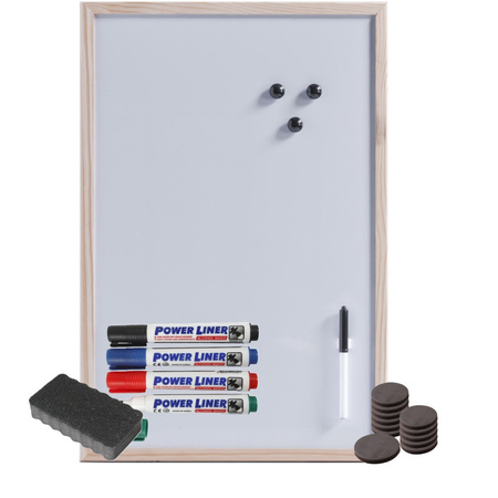 Magnetisch whiteboard/memobord - 40 x 60 cm - met Power Liner stiften - 15x magneten - en een wisser